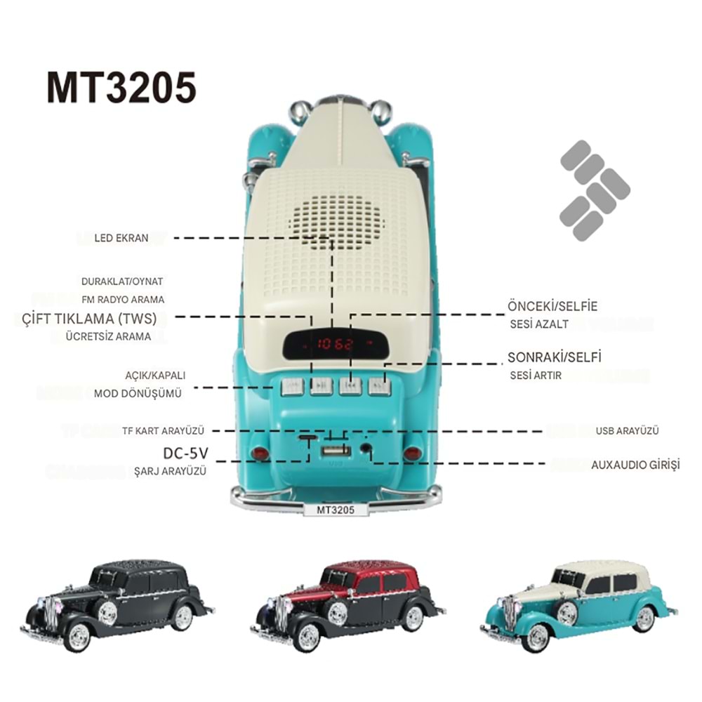 MT3205 10W KLASİK ARABA BLUETOOTH HOPARLÖR SPEAKER /40