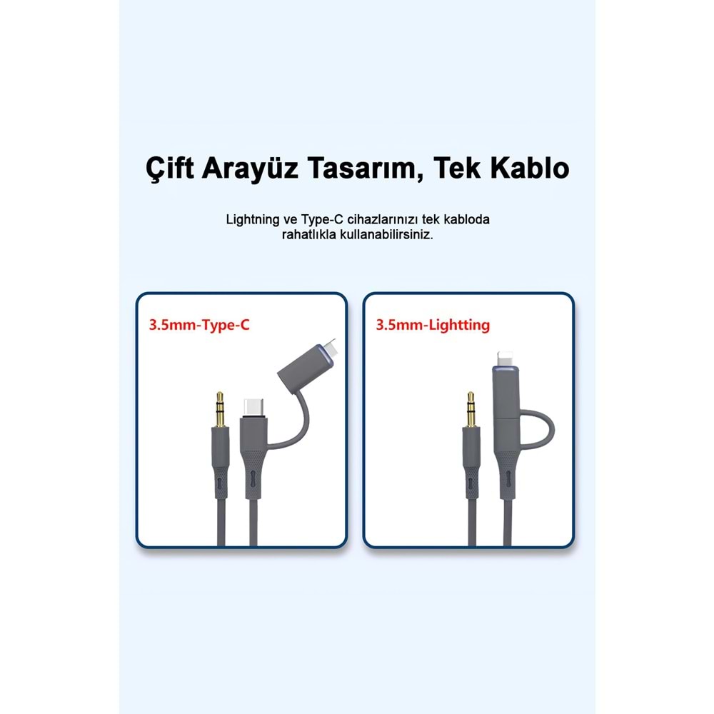 MT2812 TYPE-C + LİGHTNİNG to AUX 3.5MM SES KABLOSU STEREO