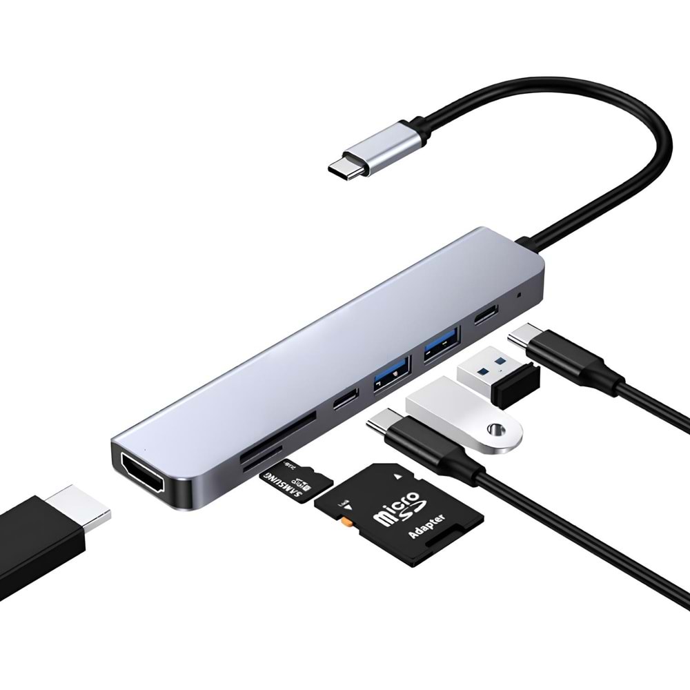 MT8901 7 in 1 TYPE-C HUB | TYPE-C / HDMI(4K) / USB 3.0 / SD TF /90