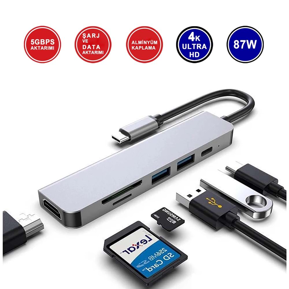 MT8901 7 in 1 TYPE-C HUB | TYPE-C / HDMI(4K) / USB 3.0 / SD TF /90