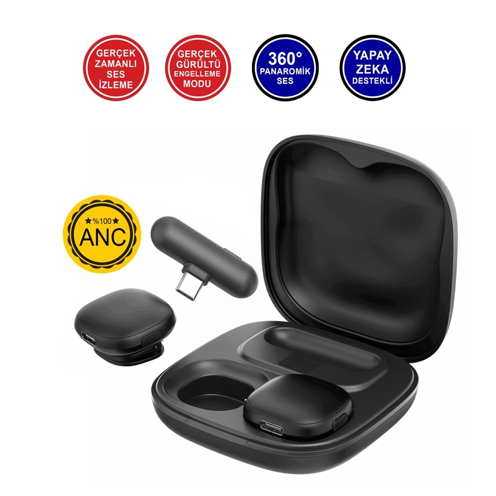 MT936 TYPE-C MİNİ KABLOSUZ BLUETOOTH 2 KİŞİLİK YAKA MİKROFONU