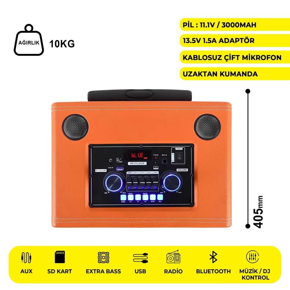 DR-19 12 İNÇ PARTYBOX KAREOKE BLUETOOTH SPEAKER