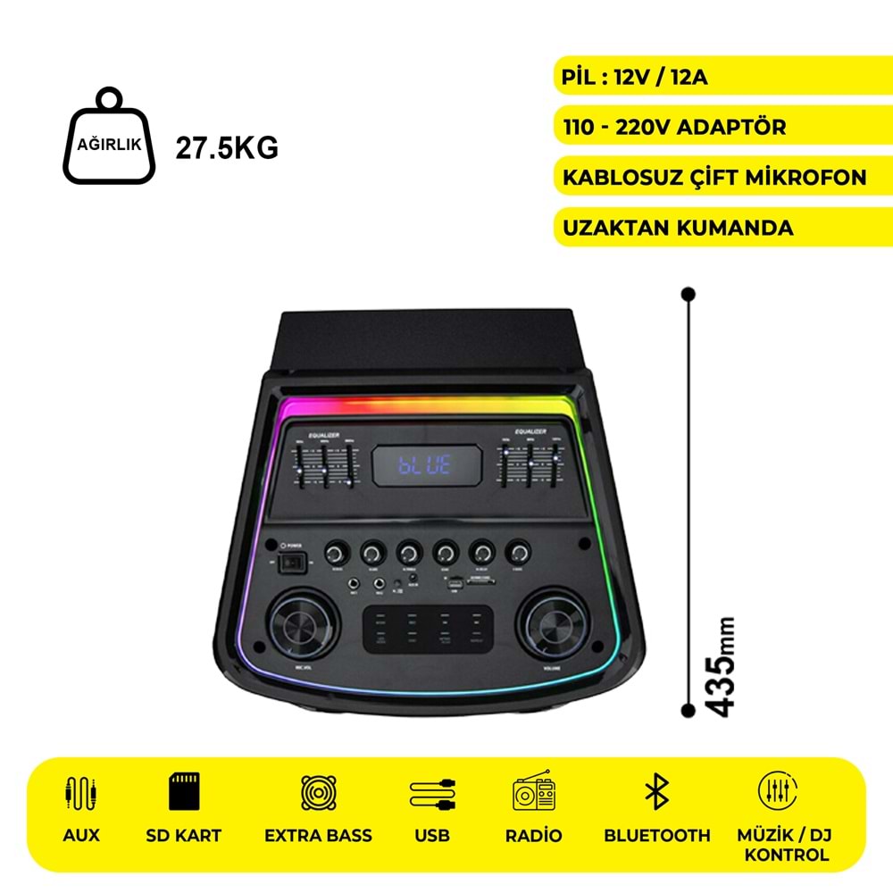 MEİRENDE MRD-1515 2 X 15 İNÇ PARTYBOX KAREOKE BLUETOOTH SPEAKER
