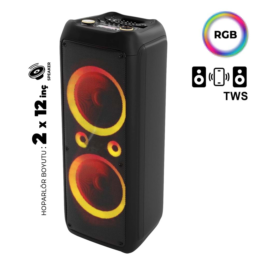 MEİRENDE MRD-1206 2 X 12 İNÇ PARTYBOX KAREOKE BLUETOOTH SPEAKER
