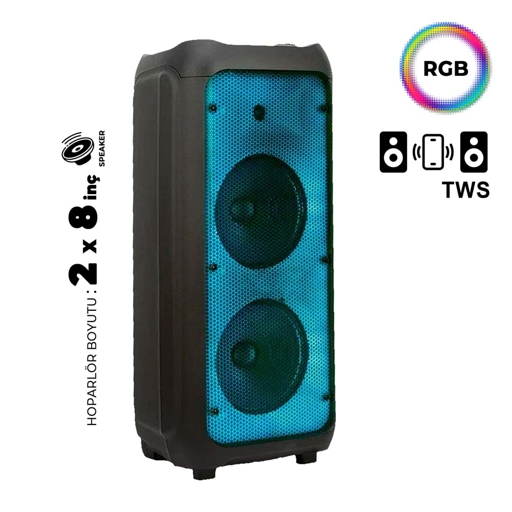 MEİRENDE MR-816 2 X 8 İNÇ PARTYBOX KAREOKE BLUETOOTH SPEAKER