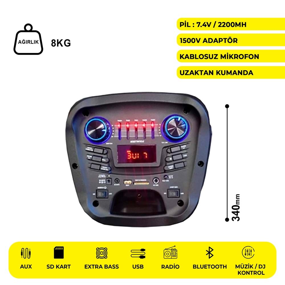 MEİRENDE MR-816 2 X 8 İNÇ PARTYBOX KAREOKE BLUETOOTH SPEAKER