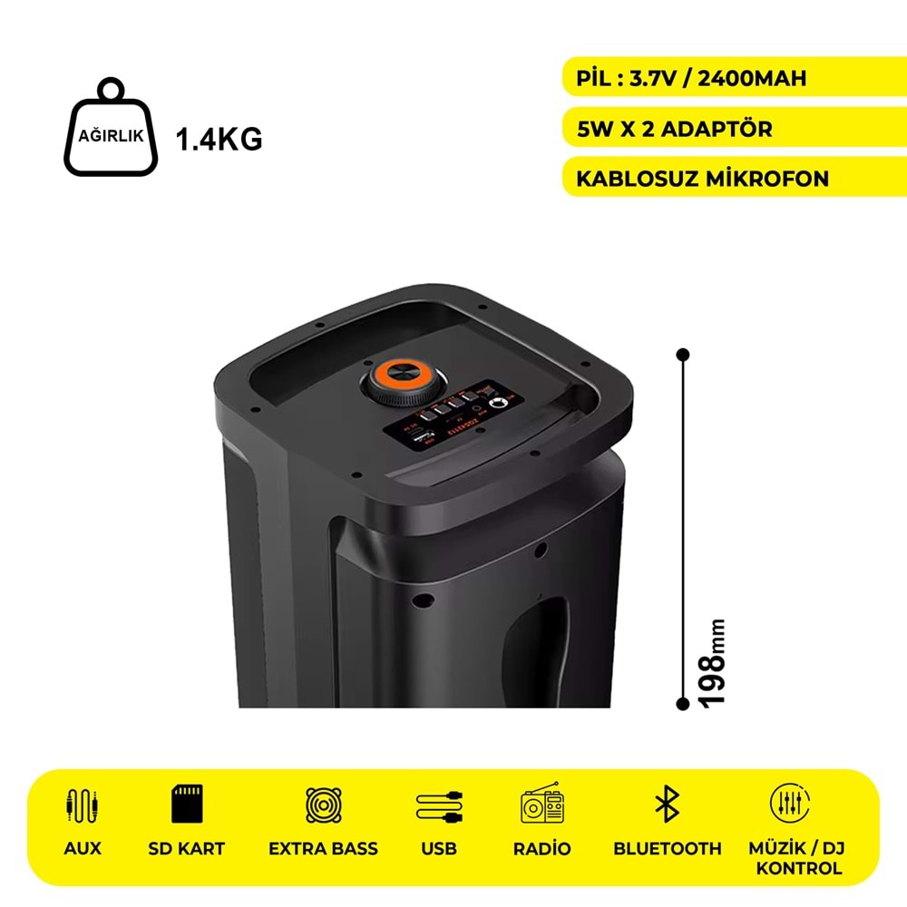 SZ-2401 2 X 4.5 İNÇ PARTYBOX KAREOKE BLUETOOTH SPEAKER