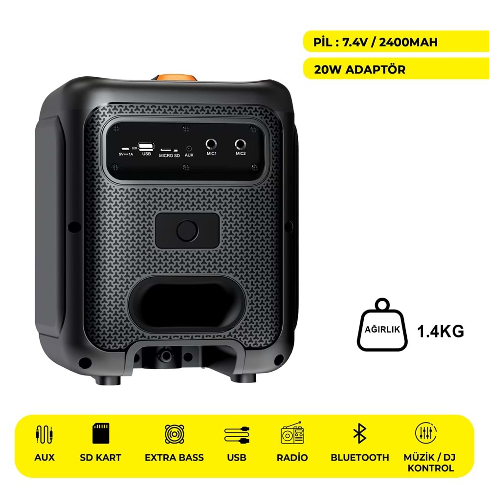 DP-1741 PLUS 8 İNÇ PARTYBOX KAREOKE BLUETOOTH SPEAKER