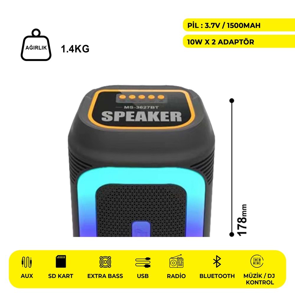 MS-3627BT 2 X 4 İNÇ PARTYBOX KAREOKE BLUETOOTH SPEAKER