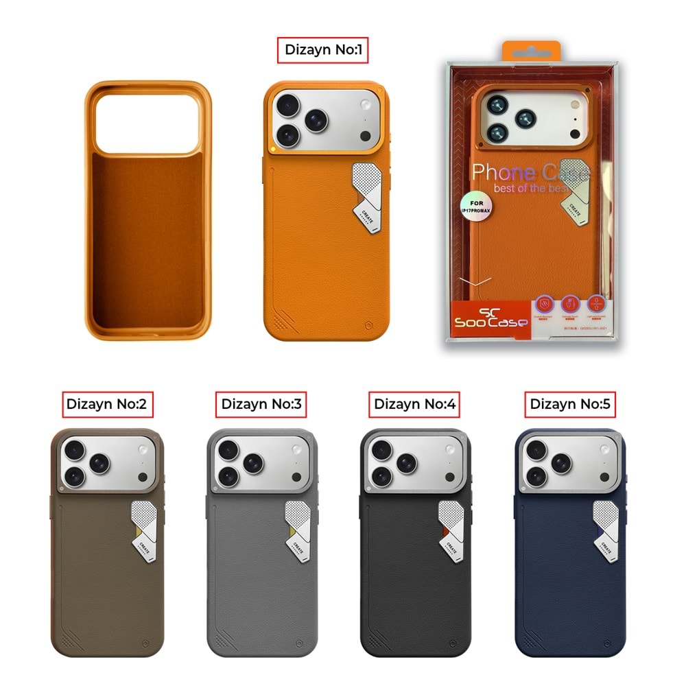 İPHONE 17 MAGSAFE UYUMLU DERİ GÖRÜNÜMLÜ KAMERA KORUMALI SOO-806 LÜX SİLİKON TELEFON KILIF - TURUNCU