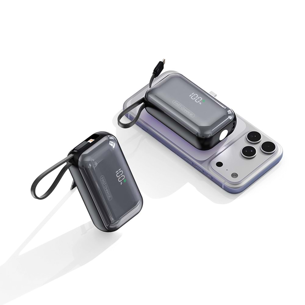 MT4575 10.000 MAH 4İN1 DAHİLİ KABLOLU EL FENERİ STANDLI PD ŞARJ POWERBANK 60/SİYAH
