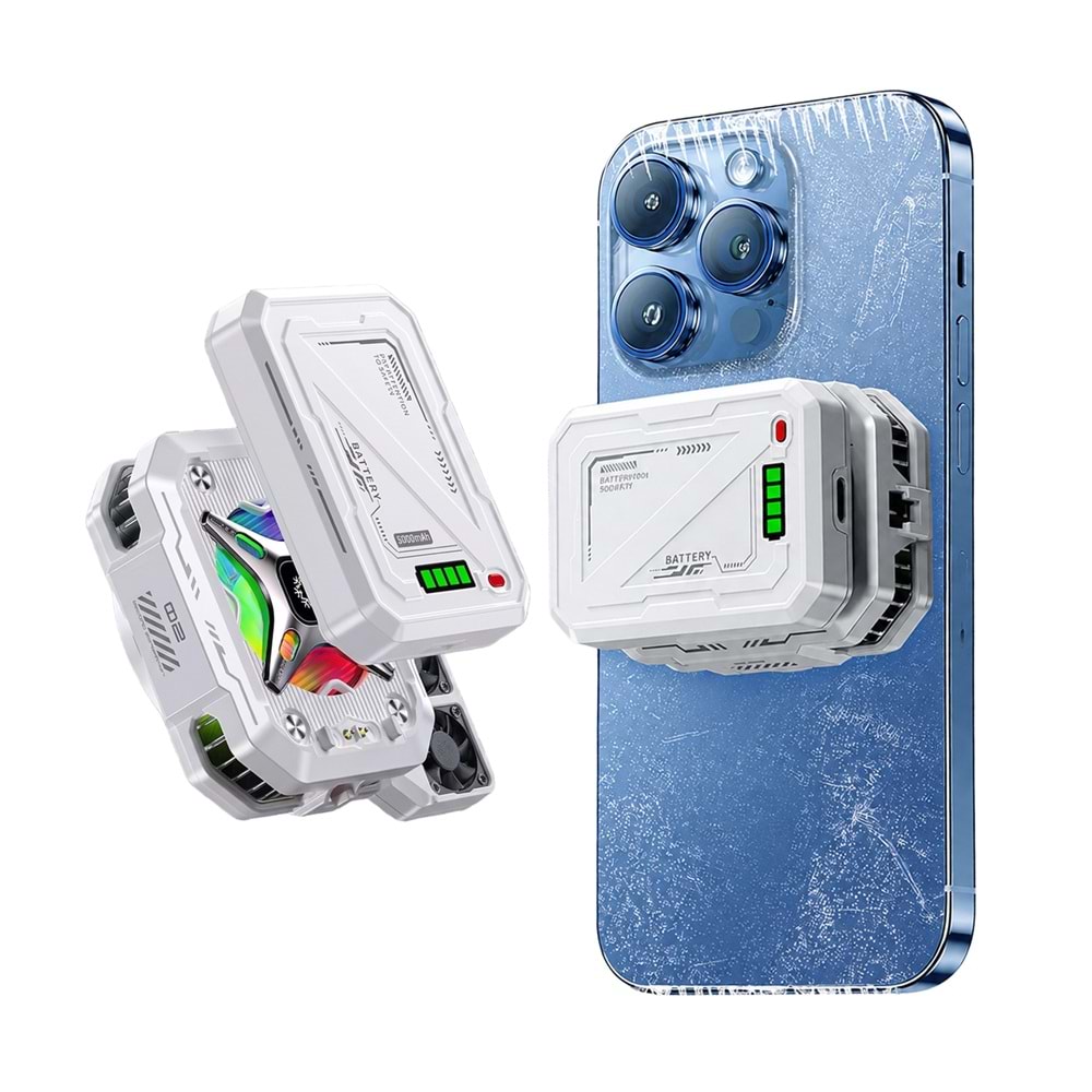MT8464 BUZ ETKİLİ ŞARJLI + POWERBANKLI DİGİTAL GÖSTERGELİ GAMİNG TELEFON SOĞUTUCU - BEYAZ /100
