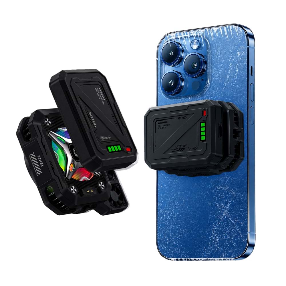 MT8464 BUZ ETKİLİ ŞARJLI + POWERBANKLI DİGİTAL GÖSTERGELİ GAMİNG TELEFON SOĞUTUCU - SİYAH /100