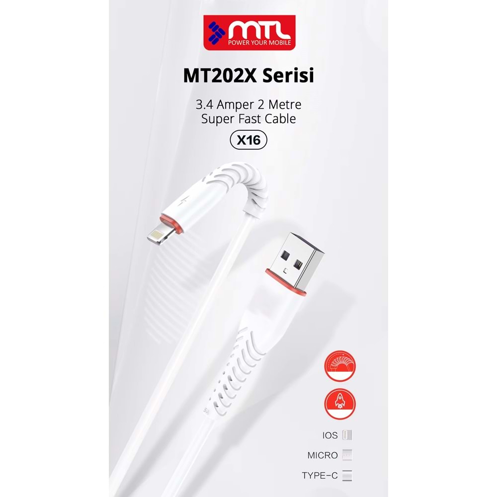 MT2021 3.4A 2METRE LİGHTNİNG USB ŞARJ DATA KABLO /20/300