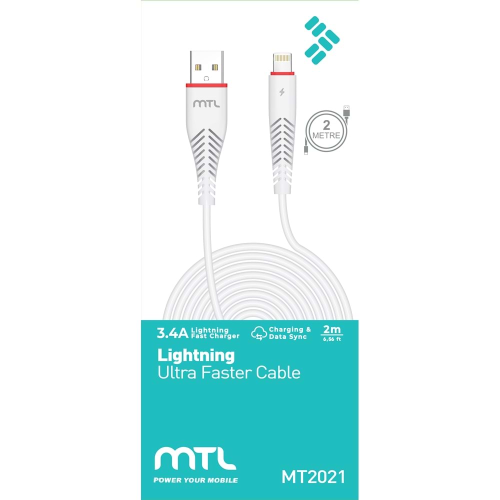 MT2021 3.4A 2METRE LİGHTNİNG USB ŞARJ DATA KABLO /20/300