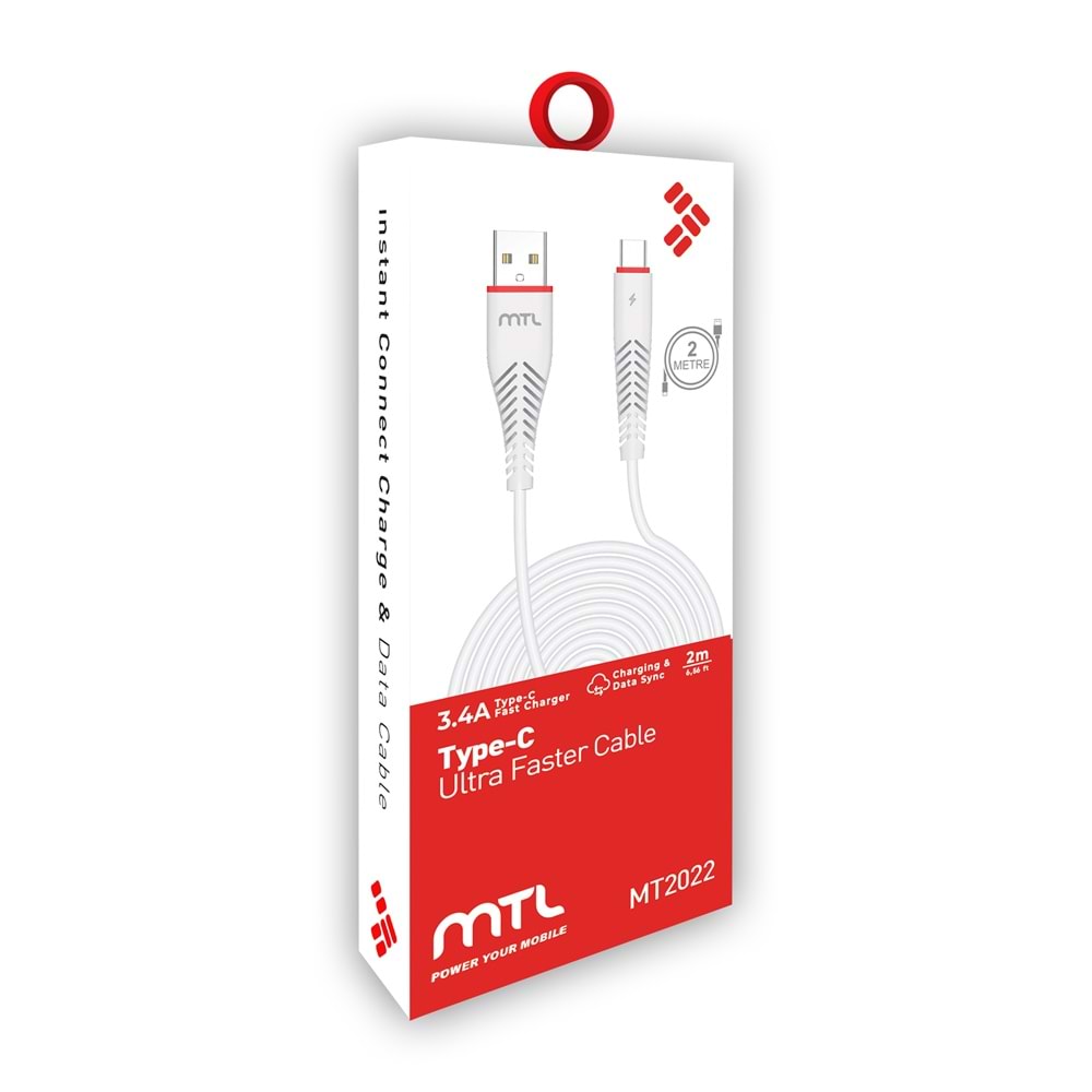 MT2022 3.4A 2METRE TYPE-C USB ŞARJ DATA KABLO /20/300