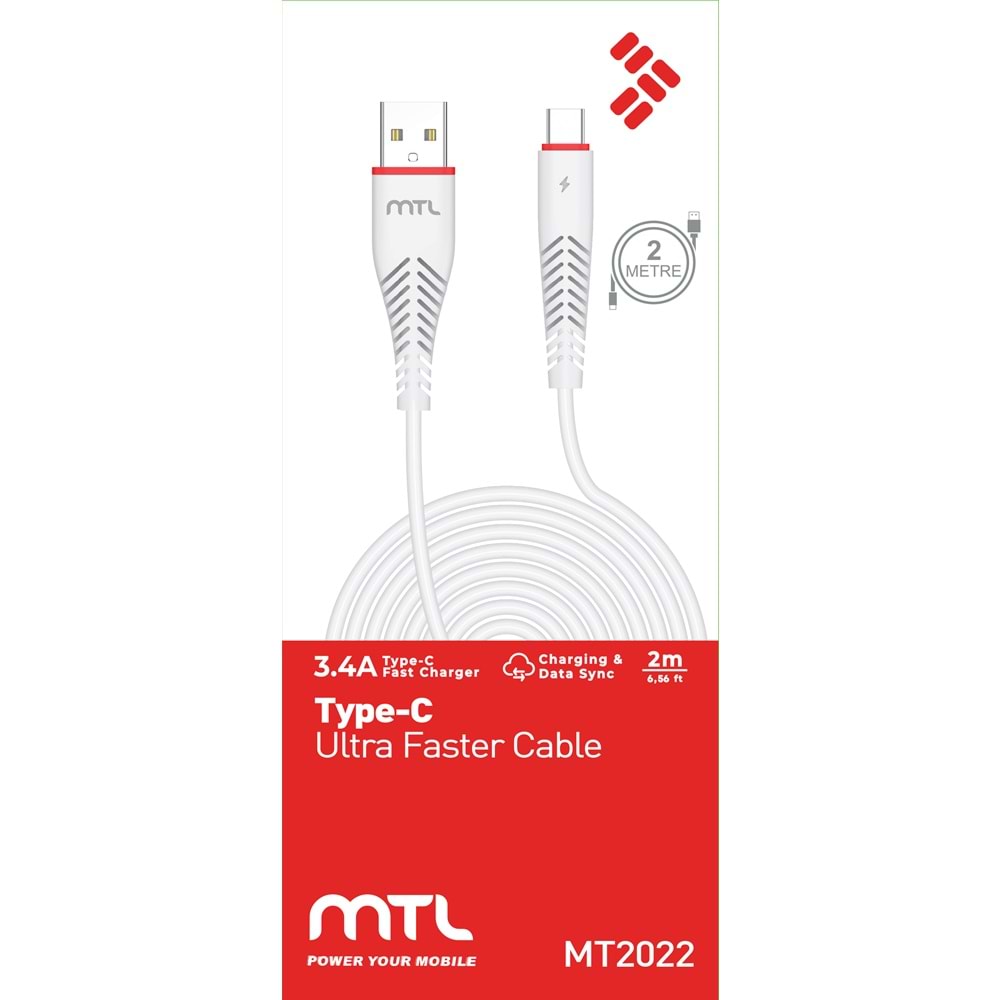 MT2022 3.4A 2METRE TYPE-C USB ŞARJ DATA KABLO /20/300