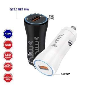 MT1812 18W QC 3.0 HIZLI USB ÇIKIŞLI USB ARAÇ ŞARJ ADAPTÖR /100