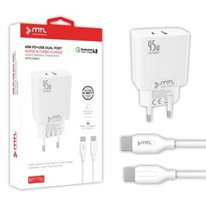 MT1752 45W QC4.0 SÜPER TURBO PD TYPE-C PORT+USB PORT ÇİFT GİRİŞ TYPE-C TYPE-C EV ŞARJ CİHAZI/10/200