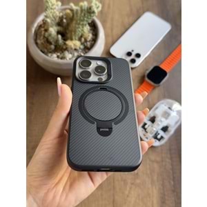 IPHONE 15 PRO MAGSAFE UYUMLU STANDLI KARBON SOO-700 SİLİKON KILIF