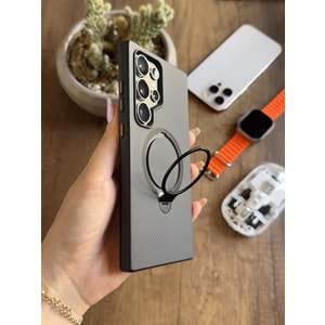 SAMSUNG S24 ULTRA MAGSAFE UYUMLU STANDLI KARBON SOO-700 SİLİKON KILIF