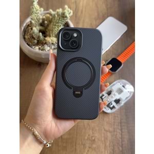 IPHONE 14 MAGSAFE UYUMLU STANDLI KARBON SOO-700 SİLİKON KILIF