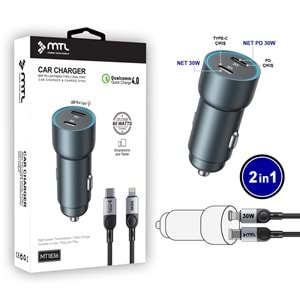 MT1836 60W QC 4.0 HIZLI PD TYPE-C PORT + LİGHTNİNG PORT (ÇİFT ÇIKIŞ) ARAÇ ŞARJ CİHAZI 10/100