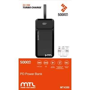 MT4350 50.000 MAH DAHİLİ KABLOLU 22,5 WATT TURBO ŞARJ POWERBANK /20