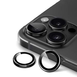 IPHONE 15 PRO / IPHONE 15 PRO MAX SAFİR LENS KORUMA - BLACK TİTANİUM