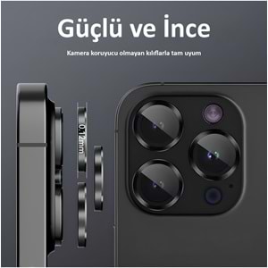 IPHONE 15 PRO / IPHONE 15 PRO MAX SAFİR LENS KORUMA - BLACK TİTANİUM