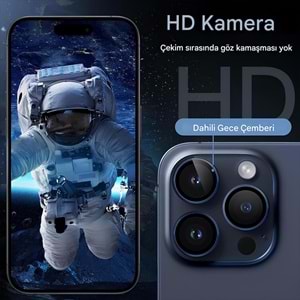 IPHONE 15 PRO / IPHONE 15 PRO MAX SAFİR LENS KORUMA - BLUE TİTANİUM