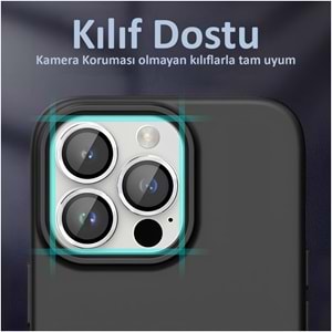 IPHONE 15 PRO / IPHONE 15 PRO MAX SAFİR LENS KORUMA - SILVER TİTANİUM