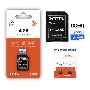 MT801 4 GB MEMORY MİCRO SD KART+ DÖNÜŞTÜRÜCÜ ADAPTÖR /20