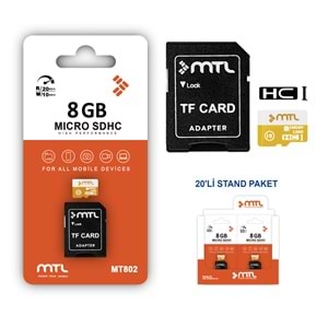 MT802 8 GB MEMORY MİCRO SD KART+ DÖNÜŞTÜRÜCÜ ADAPTÖR /20