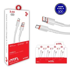 MT2015 3.4A TYPE-C USB ŞARJ DATA KABLO 30/300 - BEYAZ