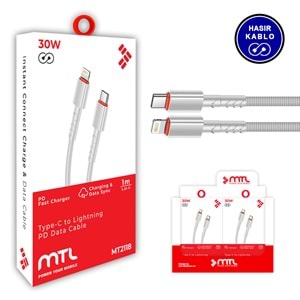 MT2118 30W LİGHTNİNG TO TYPE-C PD ŞARJ DATA KABLO 10/200 - BEYAZ