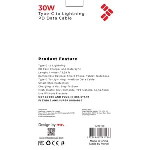 MT2118 30W LİGHTNİNG TO TYPE-C PD ŞARJ DATA KABLO 10/200