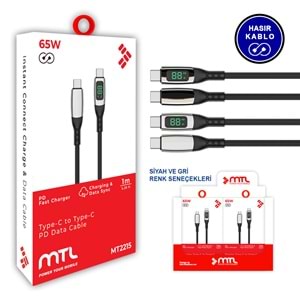 MT2215 65W LCD EKRANLI 1M TYPE-C TO TYPE-C PD ŞARJ DATA KABLO 10/200