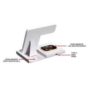 MTL A80 MASA ÜSTÜ 4İN1 15 WATT WİRELESS ŞARJ STANDI /10/50