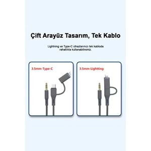 MT2812 TYPE-C + LİGHTNİNG to AUX 3.5MM SES KABLOSU STEREO