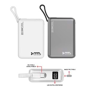 MT4550 20.000 MAH DAHİLİ KABLOLU 22.5 WATT TURBO ŞARJ POWERBANK /12/96
