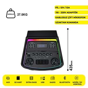 MEİRENDE MRD-1515 2 X 15 İNÇ PARTYBOX KAREOKE BLUETOOTH SPEAKER