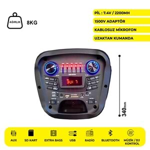 MEİRENDE MR-816 2 X 8 İNÇ PARTYBOX KAREOKE BLUETOOTH SPEAKER