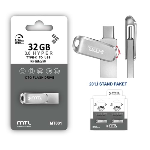 MT831 32 GB 3.0 HYPER TYPE-C TO USB METAL DÖNÜŞTÜRÜCÜ FLASH BELLEK /20