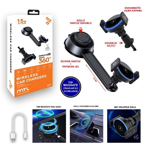 MTL SU3 2İN1 15W 360 MAGSAFE & WİRELESS ŞARJLI ARAÇ TUTUCU /88
