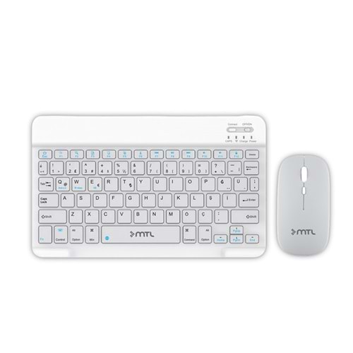 MT8530 BLUETOOTH MİNİ TABLET / PC / TV UYUMLU ŞARJLI KLAVYE MOUSE SET /50 - BEYAZ