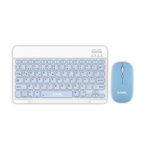 MT8530 BLUETOOTH MİNİ TABLET / PC / TV UYUMLU ŞARJLI KLAVYE MOUSE SET /50 - MAVI