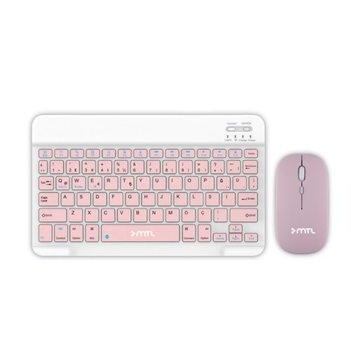 MT8530 BLUETOOTH MİNİ TABLET / PC / TV UYUMLU ŞARJLI KLAVYE MOUSE SET /50 - PEMBE