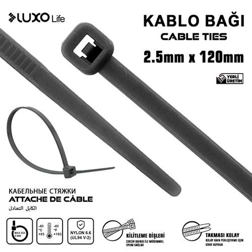 LUXO LİFE 2.5*120 KABLO BAĞ SİYAH 200/250/50000