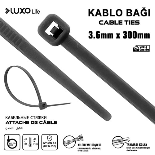 LUXO LİFE 3.6*300 KABLO BAĞ SİYAH 100/140/14000